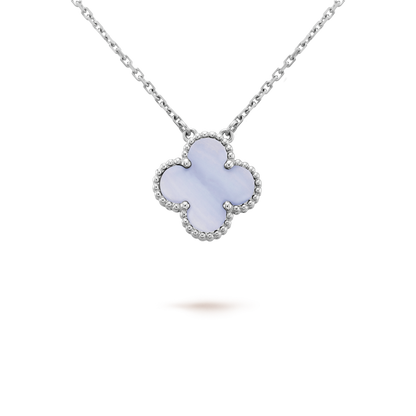 [⭐Hevara Jewelry]CLOVER 15MM BLUE CHALCEDONY NECKLACE SILVER