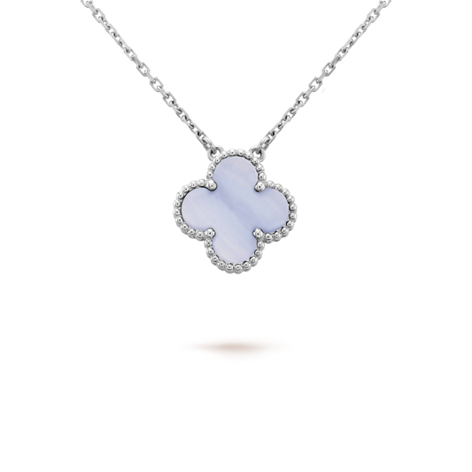 [⭐Hevara Jewelry]CLOVER 15MM BLUE CHALCEDONY NECKLACE SILVER