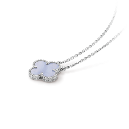[⭐Hevara Jewelry]CLOVER 15MM BLUE CHALCEDONY NECKLACE SILVER