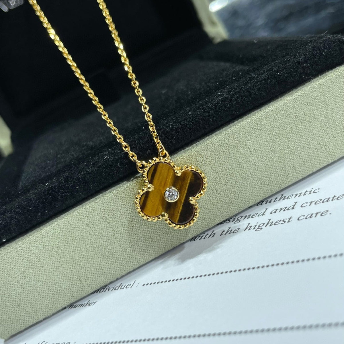 [⭐Hevara Jewelry]CLOVER 15MM DIAMOND AND YELLOW TIGER'S EYE AGATE necklace