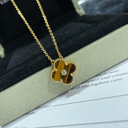 [⭐Hevara Jewelry]CLOVER 15MM DIAMOND AND YELLOW TIGER'S EYE AGATE necklace