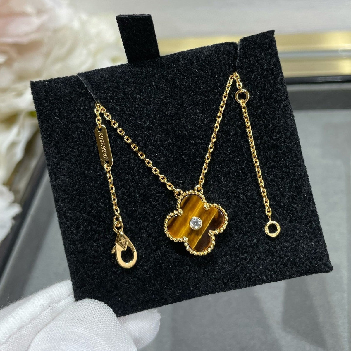 [⭐Hevara Jewelry]CLOVER 15MM DIAMOND AND YELLOW TIGER'S EYE AGATE necklace