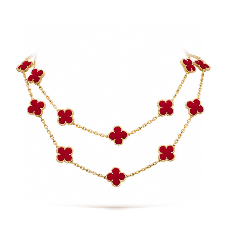 [⭐Hevara Jewelry]CLOVER 20 MOTIFS CARNELIAN NECKLACE