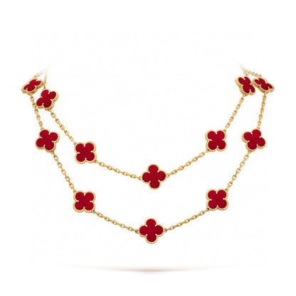 [⭐Hevara Jewelry]CLOVER 20 MOTIFS CARNELIAN NECKLACE