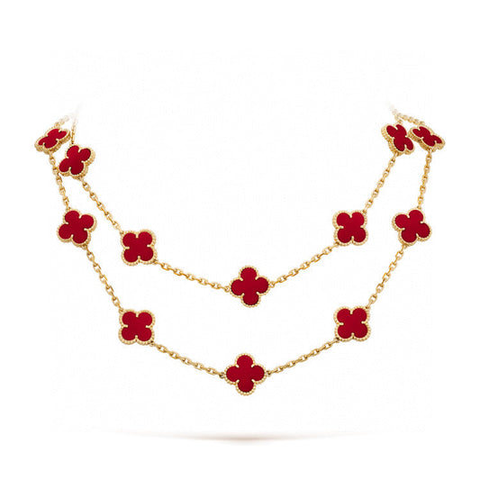 [⭐Hevara Jewelry]CLOVER 20 MOTIFS CARNELIAN NECKLACE