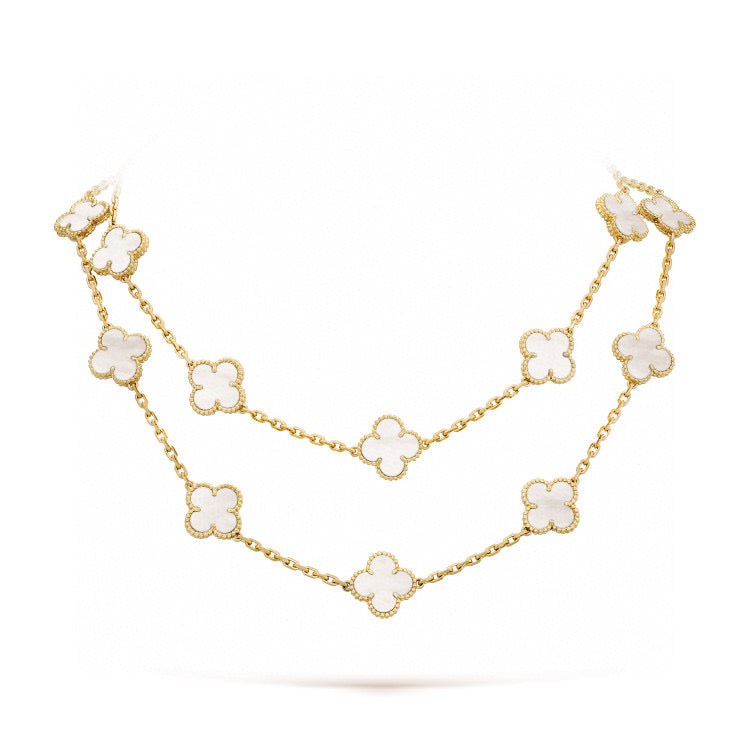 [⭐Hevara Jewelry]CLOVER 20 MOTIFS WHITE MOP NECKLACE