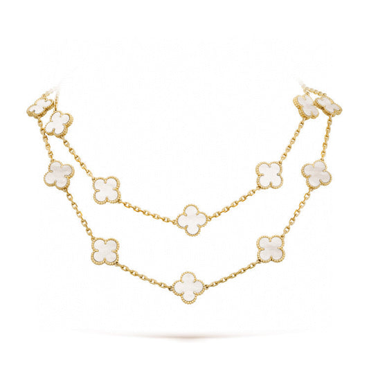 [⭐Hevara Jewelry]CLOVER 20 MOTIFS WHITE MOP NECKLACE