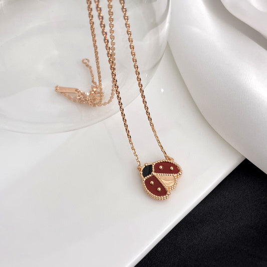 [⭐Hevara Jewelry]LUCKY  CARNELIANS LADYBUG NECKLACE