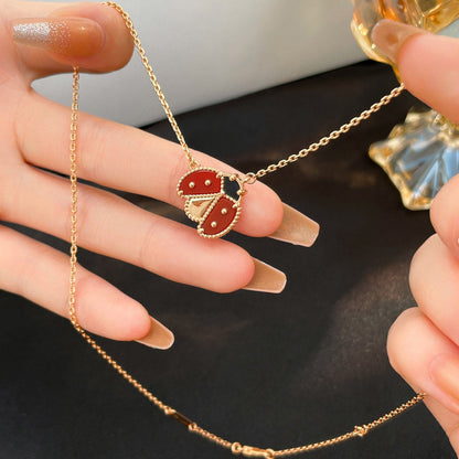 [⭐Hevara Jewelry]LUCKY  CARNELIANS LADYBUG NECKLACE