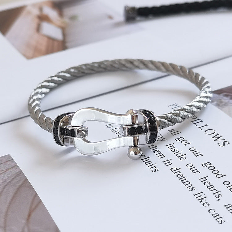 [⭐Hevara Jewelry]FORCE LARGE HORSESHOE BLACK DIAMOND BRACELET SILVER