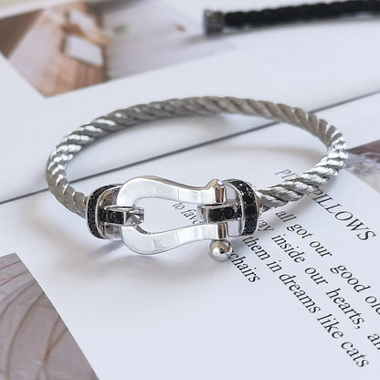 [⭐Hevara Jewelry]FORCE LARGE HORSESHOE BLACK DIAMOND BRACELET SILVER
