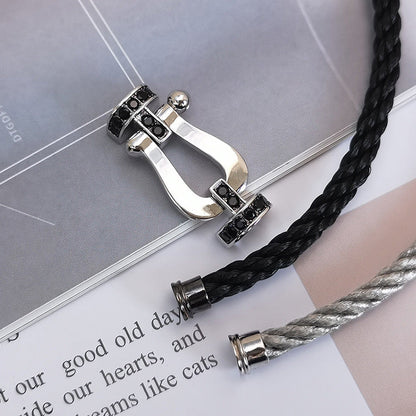 [⭐Hevara Jewelry]FORCE LARGE HORSESHOE BLACK DIAMOND BRACELET SILVER