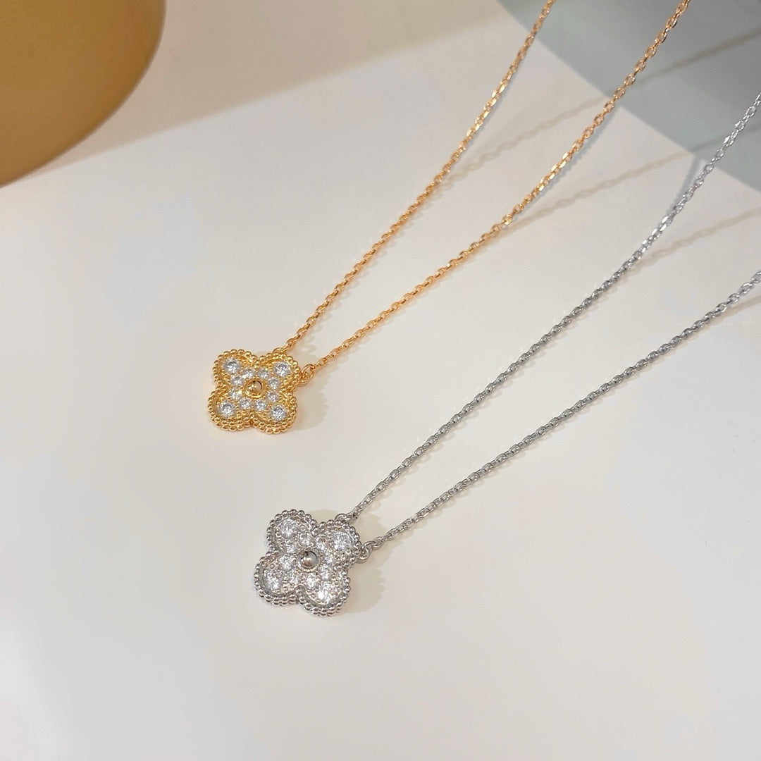 [⭐Hevara Jewelry]CLOVER 15MM DIAMOND SINGLE FLOWER NECKLACE