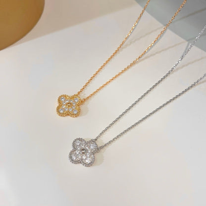[⭐Hevara Jewelry]CLOVER 15MM DIAMOND SINGLE FLOWER NECKLACE