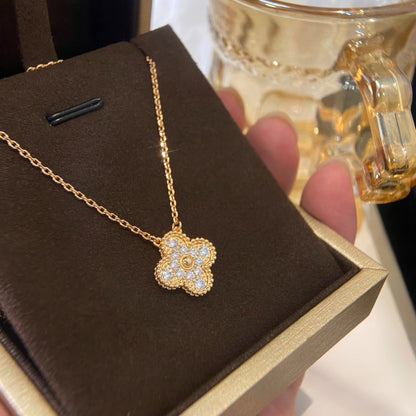 [⭐Hevara Jewelry]CLOVER 15MM DIAMOND SINGLE FLOWER NECKLACE