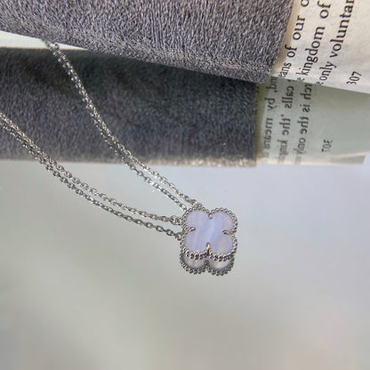 [⭐Hevara Jewelry]CLOVER 15MM BLUE CHALCEDONY NECKLACE SILVER