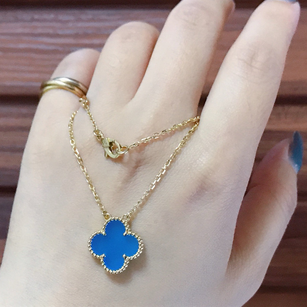 [⭐Hevara Jewelry]CLOVER 15MM BLUE AGATE NECKLACE