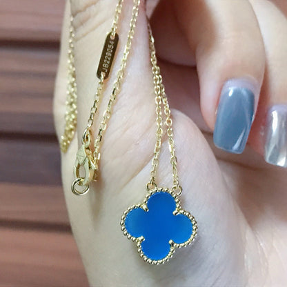 [⭐Hevara Jewelry]CLOVER 15MM BLUE AGATE NECKLACE