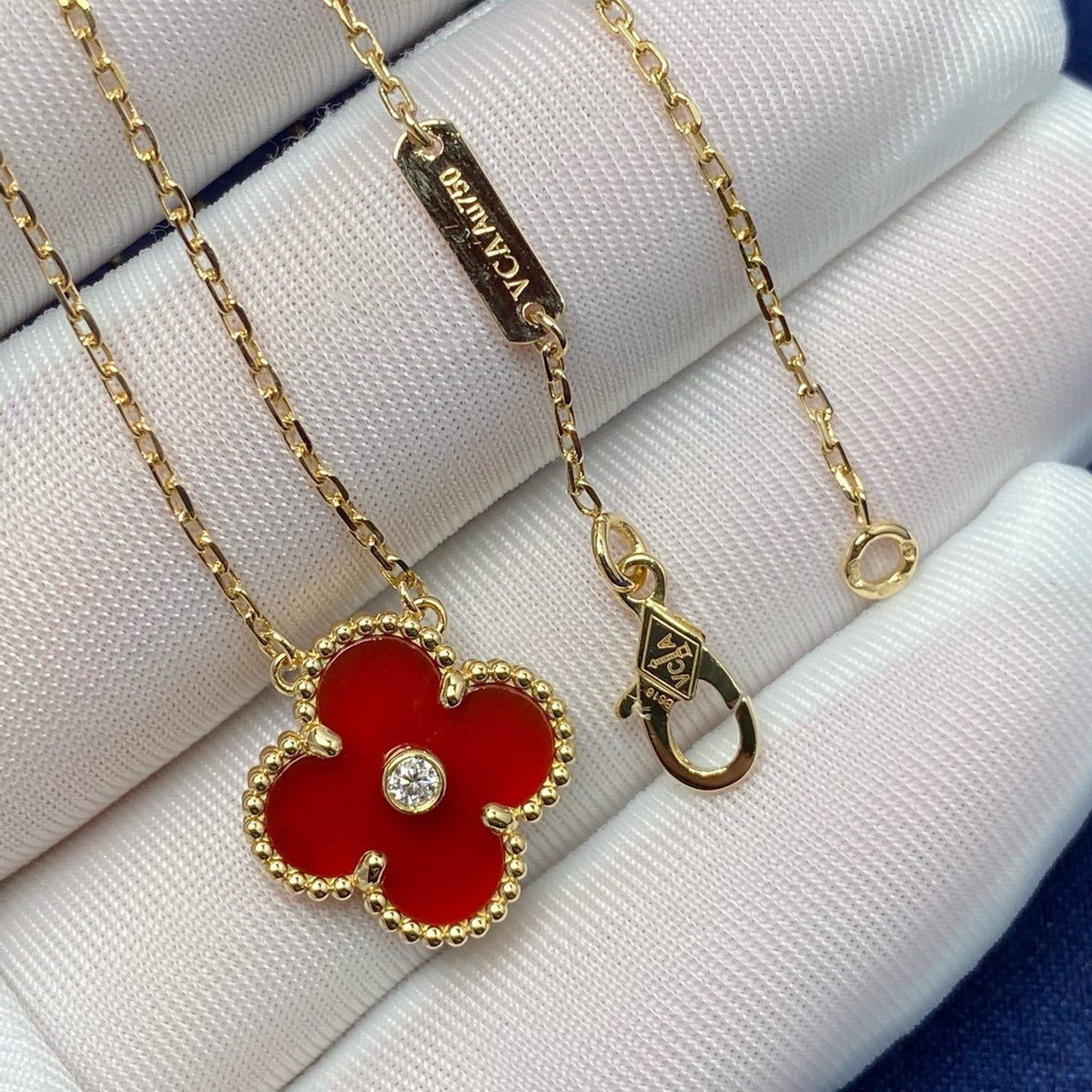 [⭐Hevara Jewelry]CLOVER 15MM DIAMOND CARNELIAN NECKLACE