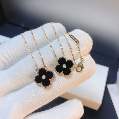 [⭐Hevara Jewelry]CLOVER 15MM DIAMOND ONYX NECKLACE