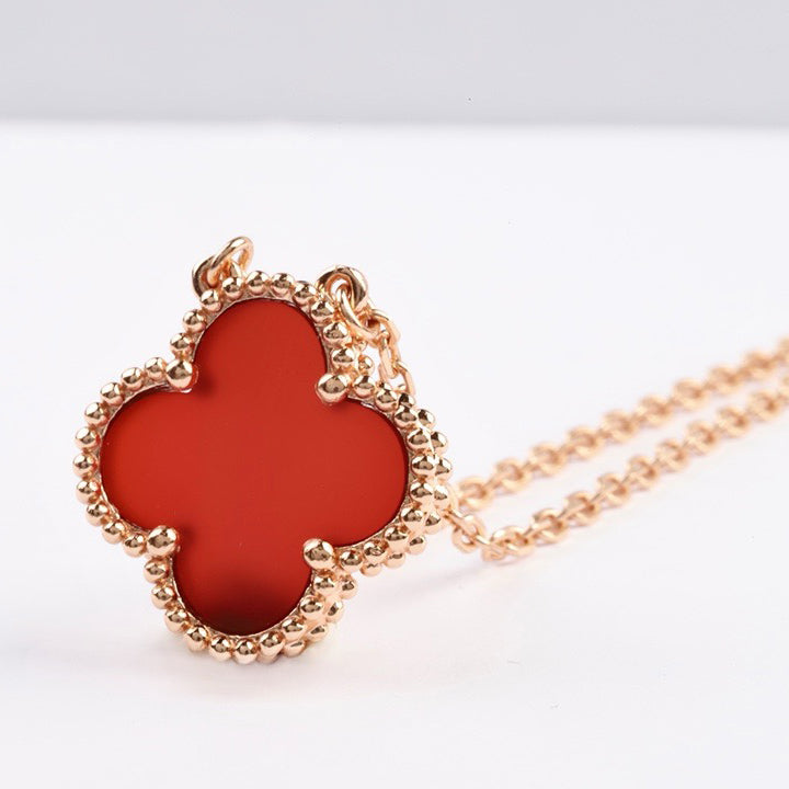 [⭐Hevara Jewelry]CLOVER 15MM CARNELIAN SINGLE FLOWER NECKLACE