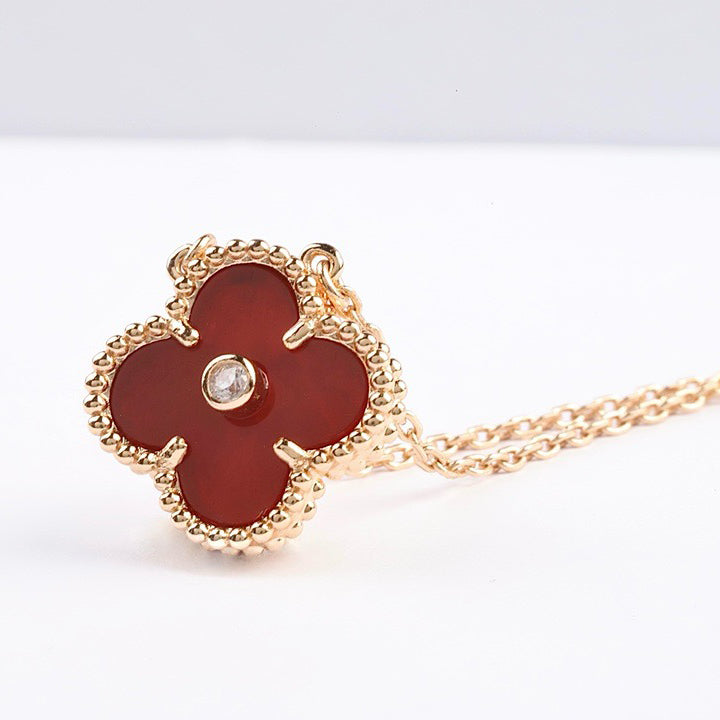 [⭐Hevara Jewelry]CLOVER 15MM DIAMOND CARNELIAN NECKLACE