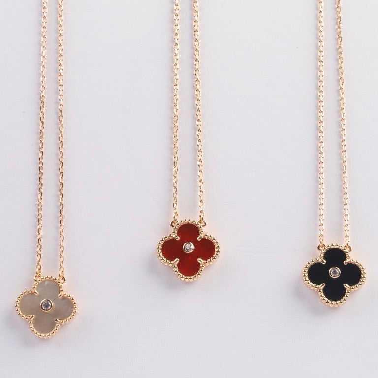 [⭐Hevara Jewelry]CLOVER 15MM DIAMOND CARNELIAN NECKLACE