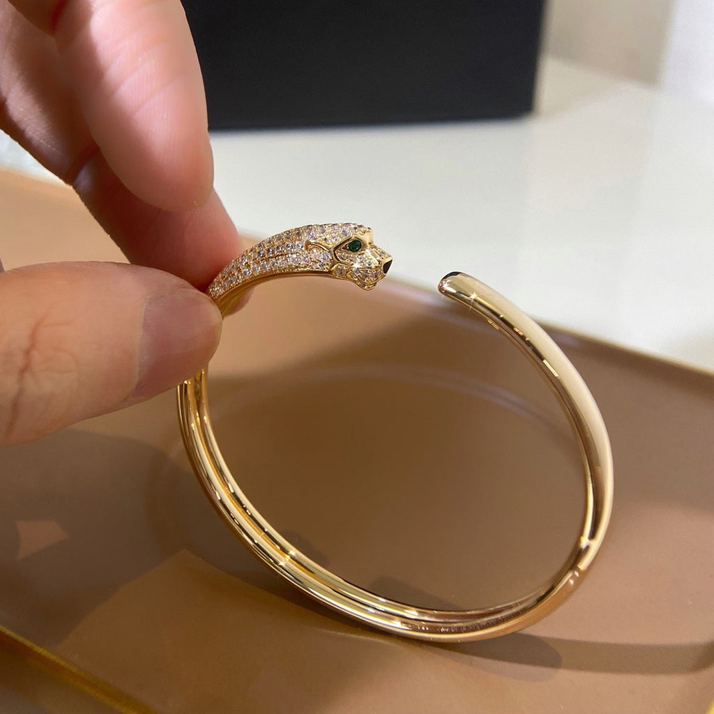 [⭐Hevara Jewelry]PANTHERE HALF DIAMOND OPEN BRACELET
