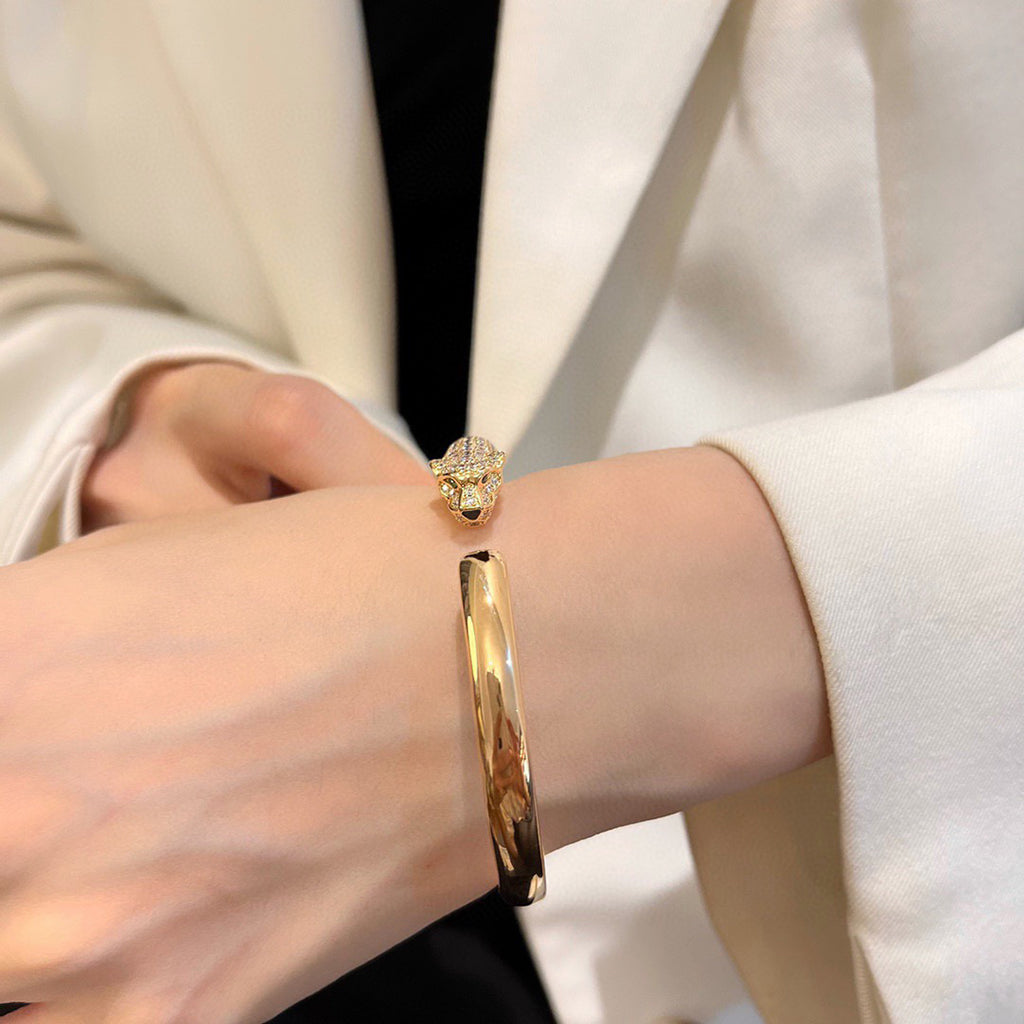 [⭐Hevara Jewelry]PANTHERE HALF DIAMOND OPEN BRACELET