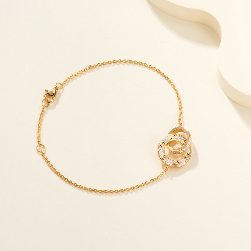 [⭐Hevara Jewelry]LOVE DOUBLE RING FULL DIAMOND BRACELET