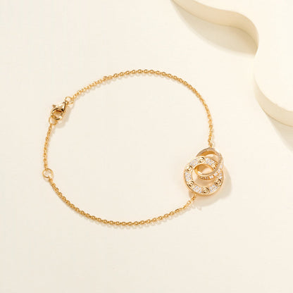 [⭐Hevara Jewelry]LOVE DOUBLE RING FULL DIAMOND BRACELET