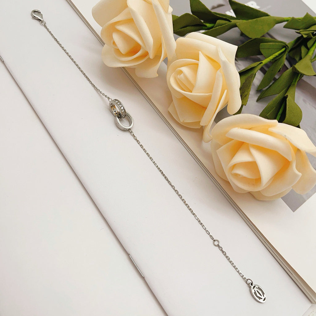 [⭐Hevara Jewelry]LOVE DOUBLE RING HALF DIAMOND BRACELET