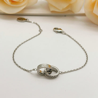 [⭐Hevara Jewelry]LOVE DOUBLE RING HALF DIAMOND BRACELET