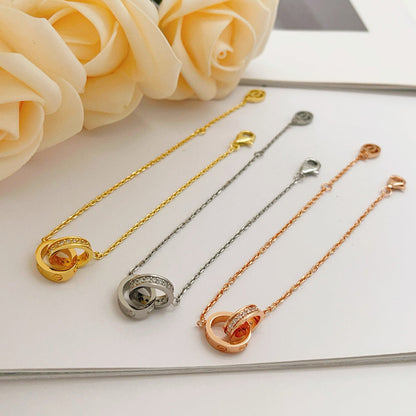 [⭐Hevara Jewelry]LOVE DOUBLE RING HALF DIAMOND BRACELET