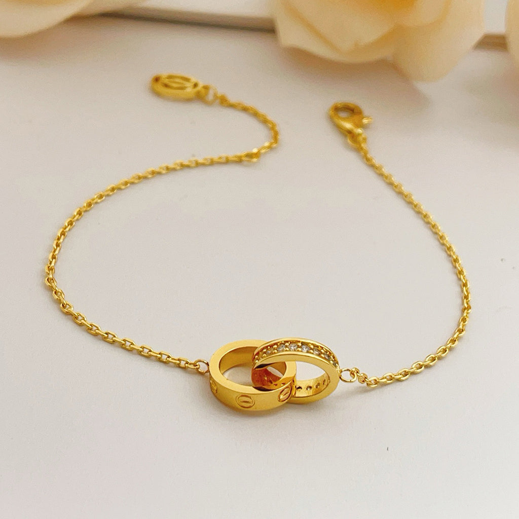 [⭐Hevara Jewelry]LOVE DOUBLE RING HALF DIAMOND BRACELET