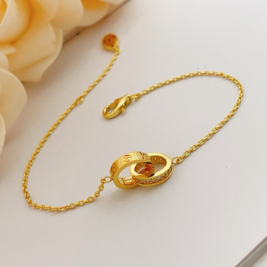 [⭐Hevara Jewelry]LOVE DOUBLE RING HALF DIAMOND BRACELET