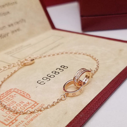 [⭐Hevara Jewelry]LOVE DOUBLE RING HALF DIAMOND BRACELET