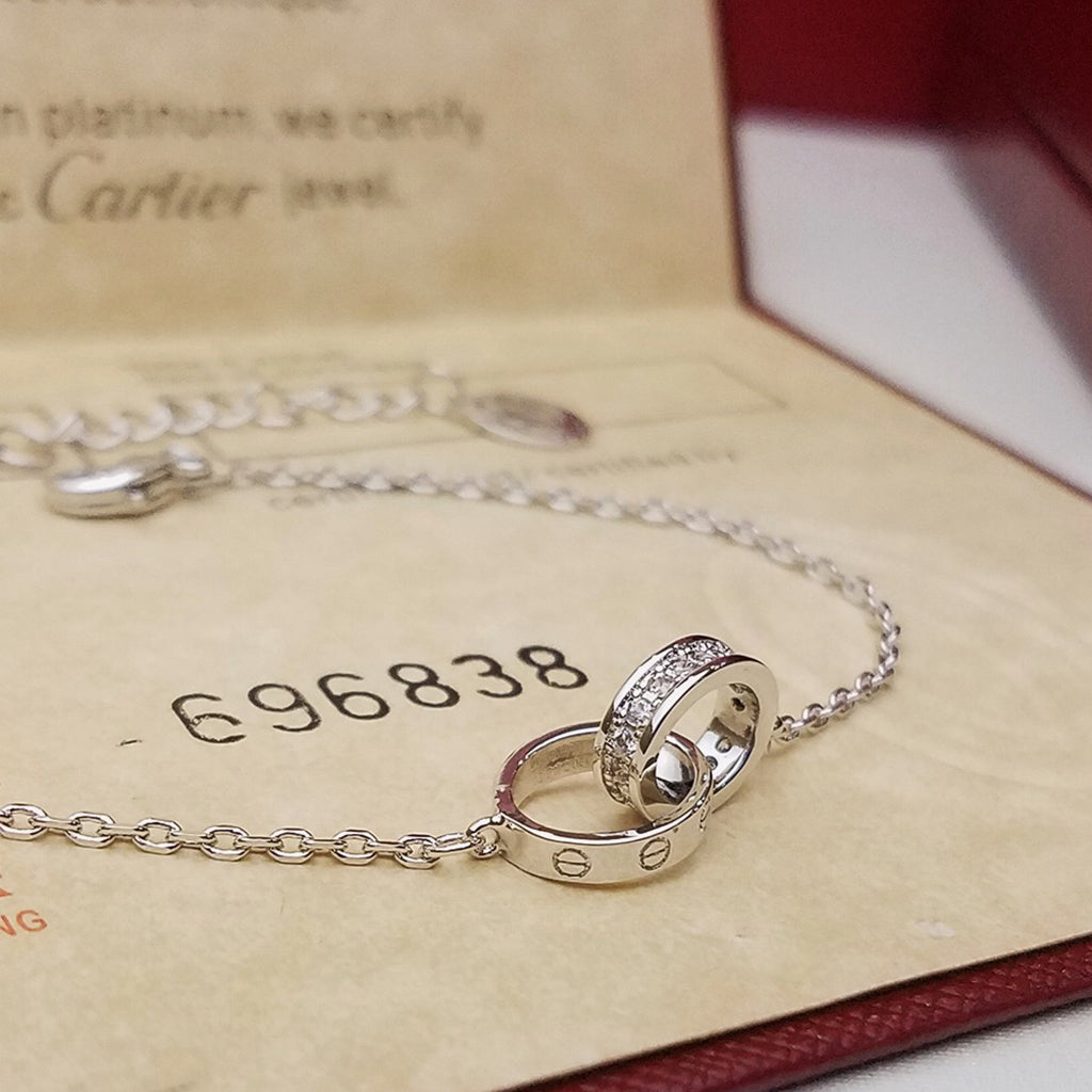 [⭐Hevara Jewelry]LOVE DOUBLE RING HALF DIAMOND BRACELET