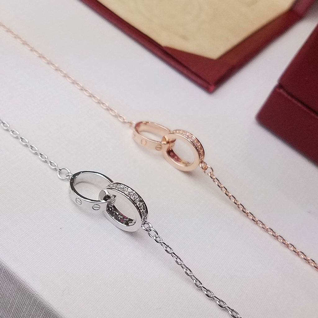 [⭐Hevara Jewelry]LOVE DOUBLE RING HALF DIAMOND BRACELET