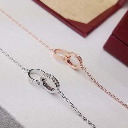 [⭐Hevara Jewelry]LOVE DOUBLE RING HALF DIAMOND BRACELET