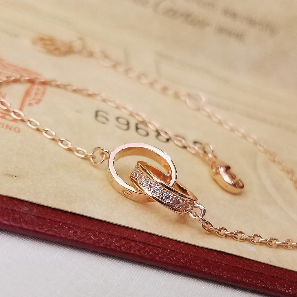 [⭐Hevara Jewelry]LOVE DOUBLE RING HALF DIAMOND BRACELET