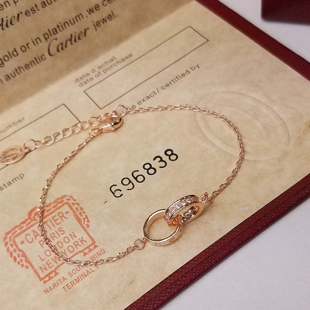 [⭐Hevara Jewelry]LOVE DOUBLE RING HALF DIAMOND BRACELET