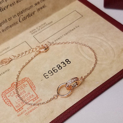 [⭐Hevara Jewelry]LOVE DOUBLE RING HALF DIAMOND BRACELET