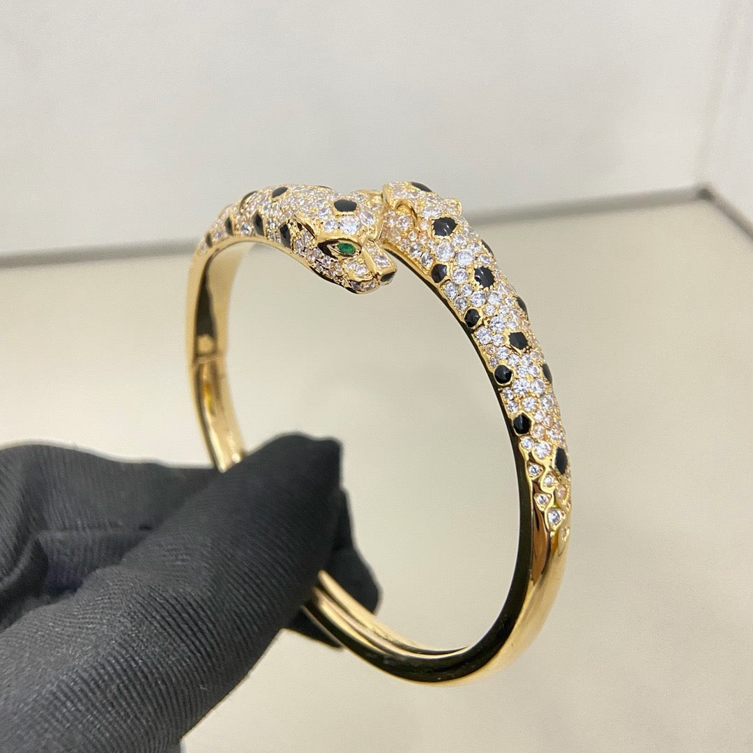[⭐Hevara Jewelry]PANTHERE DOUBLE HEADED HALF DIAMOND OPEN BRACELET