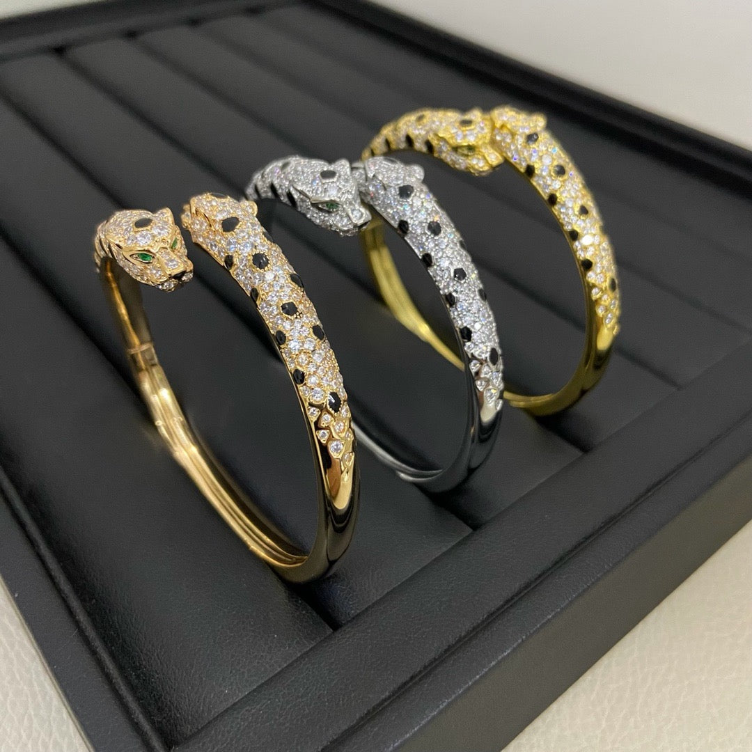 [⭐Hevara Jewelry]PANTHERE DOUBLE HEADED HALF DIAMOND OPEN BRACELET