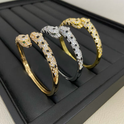 [⭐Hevara Jewelry]PANTHERE DOUBLE HEADED HALF DIAMOND OPEN BRACELET