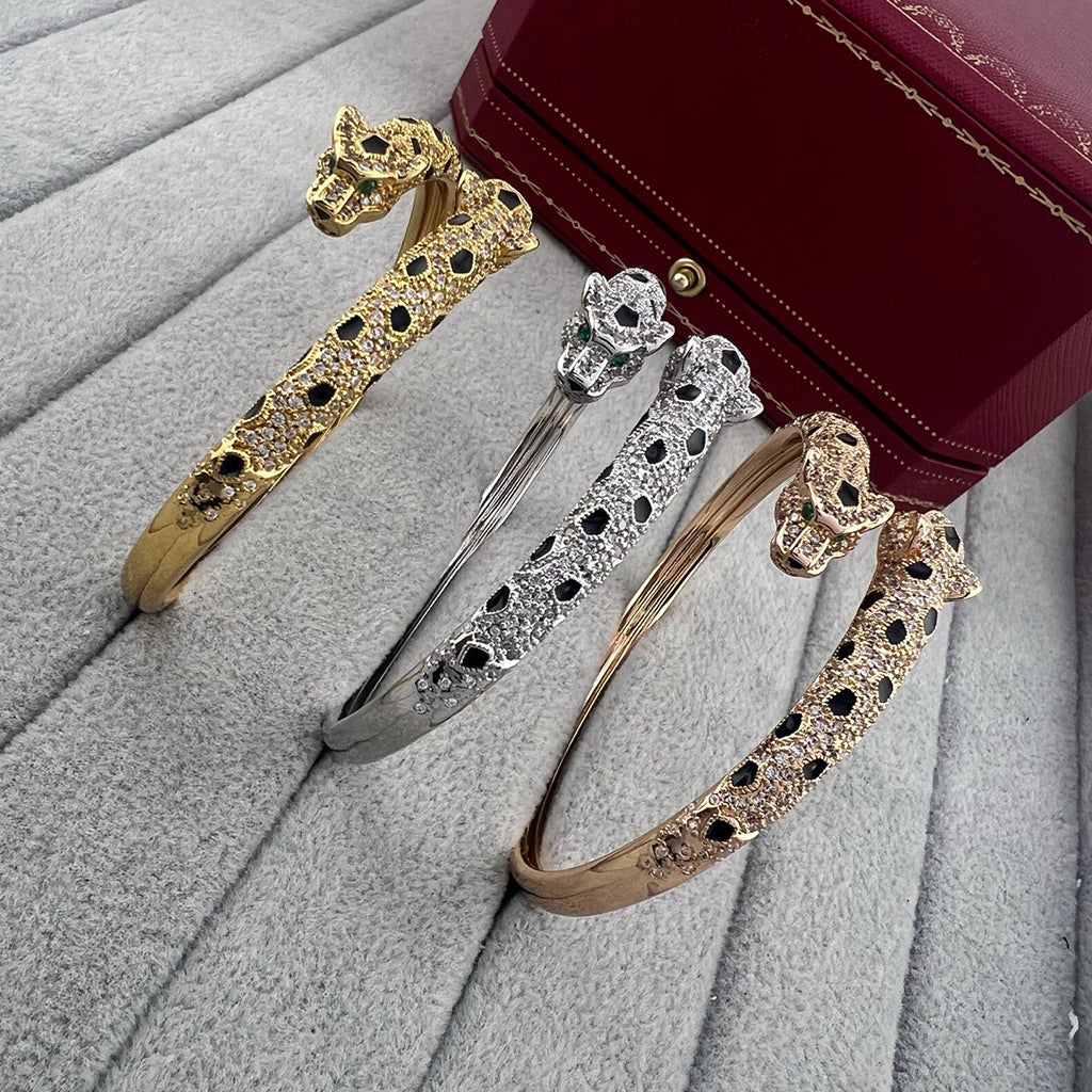 [⭐Hevara Jewelry]PANTHERE DOUBLE HEADED HALF DIAMOND OPEN BRACELET