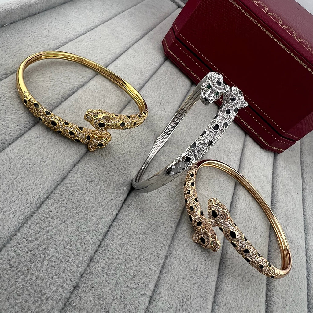 [⭐Hevara Jewelry]PANTHERE DOUBLE HEADED HALF DIAMOND OPEN BRACELET