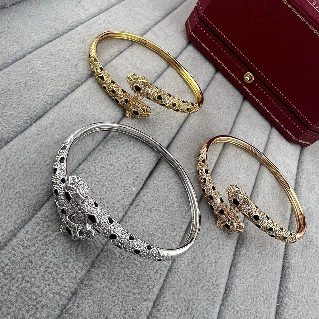 [⭐Hevara Jewelry]PANTHERE DOUBLE HEADED HALF DIAMOND OPEN BRACELET