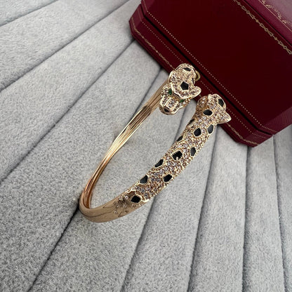 [⭐Hevara Jewelry]PANTHERE DOUBLE HEADED HALF DIAMOND OPEN BRACELET
